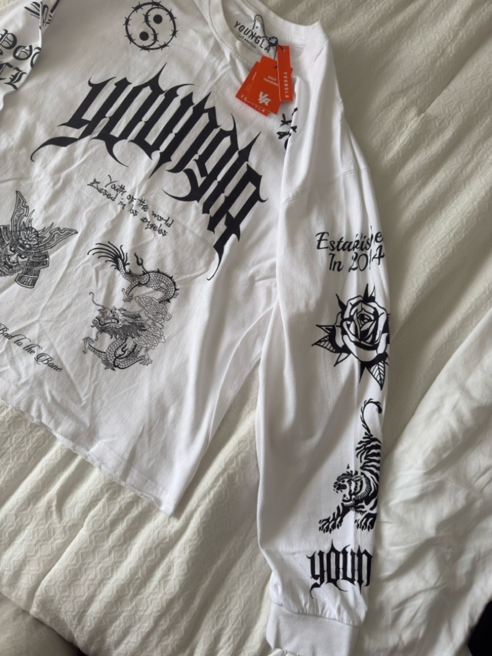 YoungLA White Long-Sleeve Graphic Tee with Black Print - Picture 2 of 3